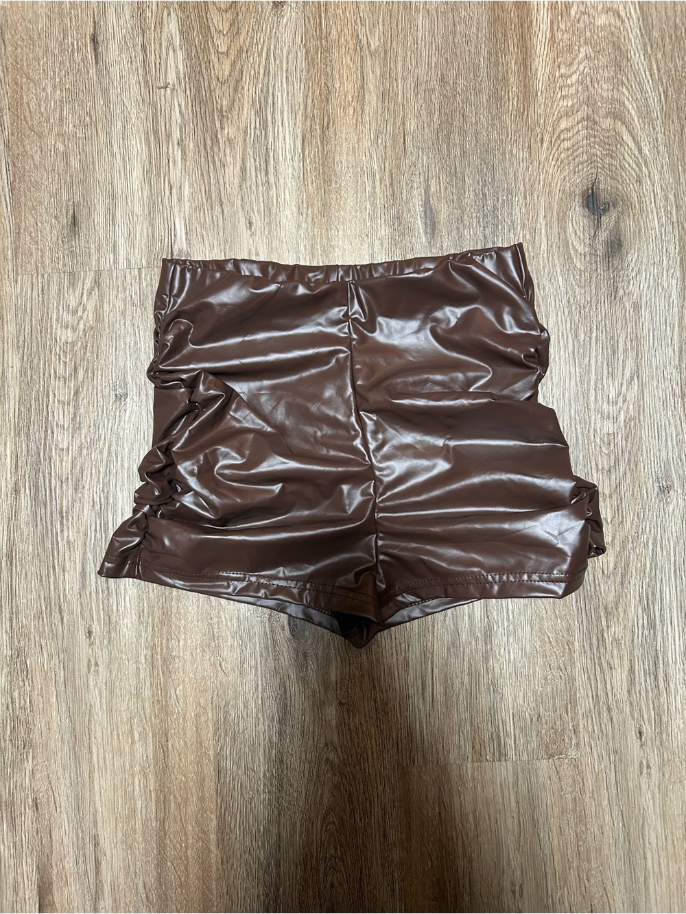 SHEIN Chocolate Brown High-Waist Faux Leather Shorts